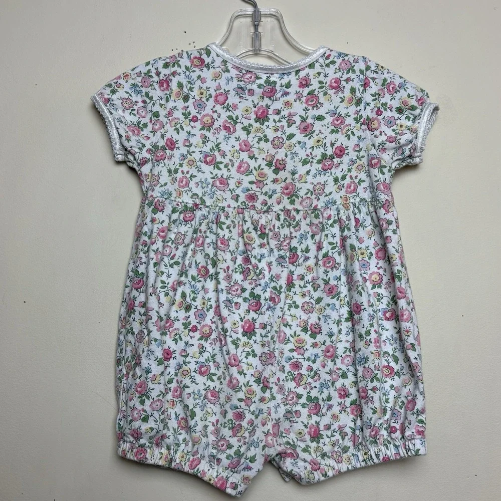 Vintage Baby Gap Cream Pink Floral 100% Cotton Short Sleeve Romper S 3-6M Y2K